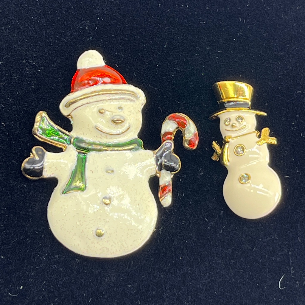 2 Snowman Pins For The Holidays! Red And Gold. Ho Ho Ho!